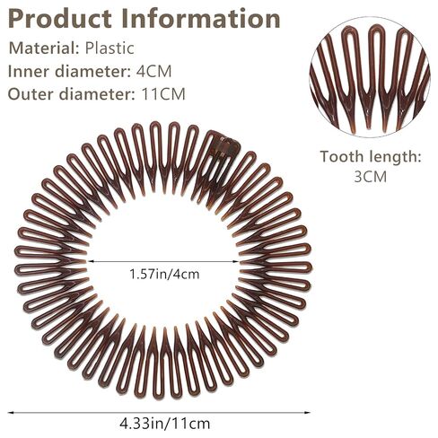 Women's Classic Nylon Flexible Comb Headband with Tooth for All Hair Types, Stylish and Easy-to-Use (Brown+Black) in Saudi Arabia