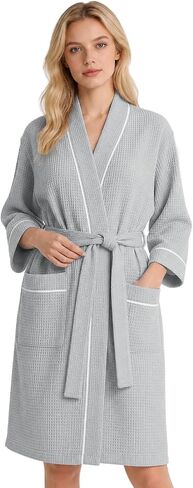 Inner Wish Women's Cotton Waffle Kimono Robe, Lightweight Quick Dry Spa Shower Robe with Pockets in Saudi Arabia