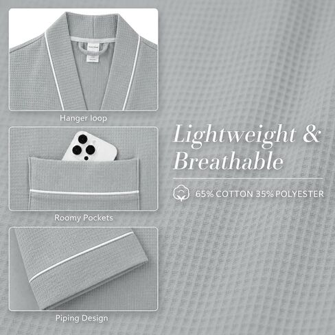 Inner Wish Women's Cotton Waffle Kimono Robe, Lightweight Quick Dry Spa Shower Robe with Pockets in Saudi Arabia