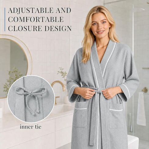 Inner Wish Women's Cotton Waffle Kimono Robe, Lightweight Quick Dry Spa Shower Robe with Pockets in Saudi Arabia