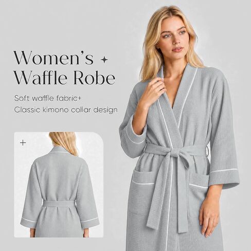 Inner Wish Women's Cotton Waffle Kimono Robe, Lightweight Quick Dry Spa Shower Robe with Pockets in Saudi Arabia