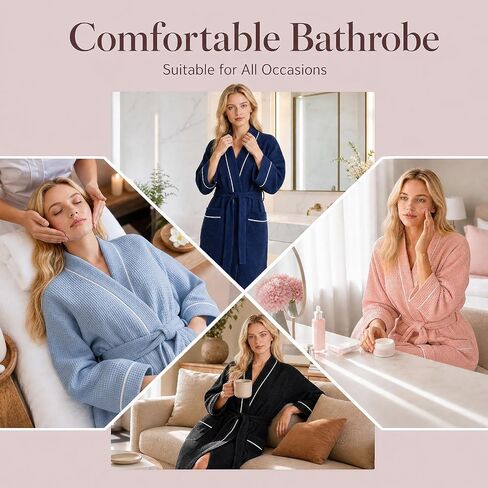 Inner Wish Women's Cotton Waffle Kimono Robe, Lightweight Quick Dry Spa Shower Robe with Pockets in Saudi Arabia