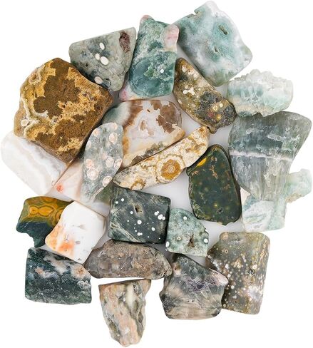 10pcs, 50 carats Natural Ocean Jasper Stone, Raw Crystals, Jewelry Making Rough Supply, Wholesale Bulk Gemstones, for DIY & Crafts, Tumbling, Cutting, Polishing (8 to 15 mm Size) in Kuwait