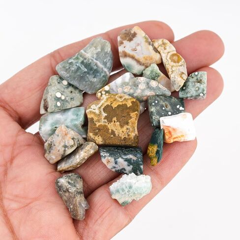 10pcs, 50 carats Natural Ocean Jasper Stone, Raw Crystals, Jewelry Making Rough Supply, Wholesale Bulk Gemstones, for DIY & Crafts, Tumbling, Cutting, Polishing (8 to 15 mm Size) in Kuwait