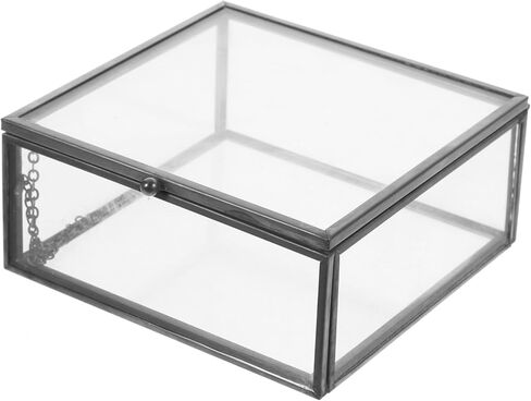 Cabilock Glass Jewelry Case Lid Trinket Box Small Storage Case Ring Holder Home Office Supplies Black in Saudi Arabia