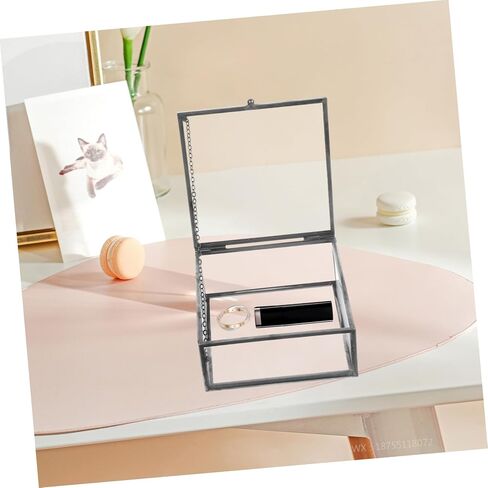 Cabilock Glass Jewelry Case Lid Trinket Box Small Storage Case Ring Holder Home Office Supplies Black in Saudi Arabia