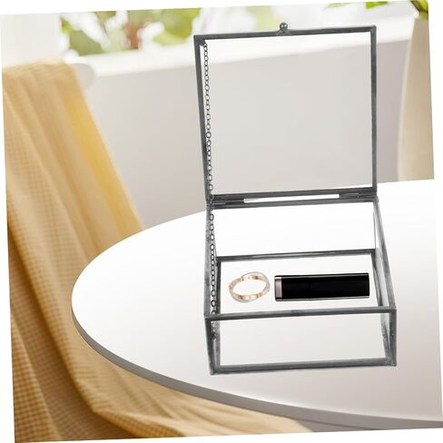 Cabilock Glass Jewelry Case Lid Trinket Box Small Storage Case Ring Holder Home Office Supplies Black in Saudi Arabia