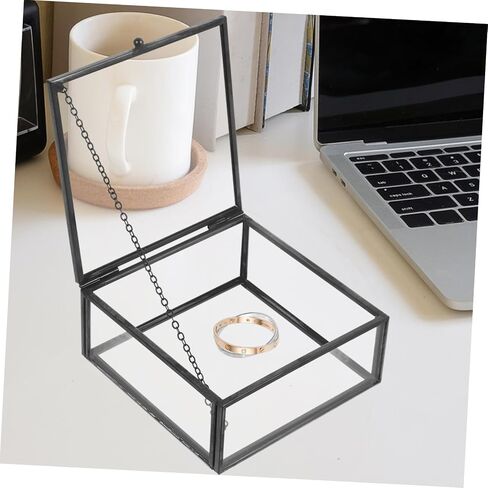 Cabilock Glass Jewelry Case Lid Trinket Box Small Storage Case Ring Holder Home Office Supplies Black in Saudi Arabia