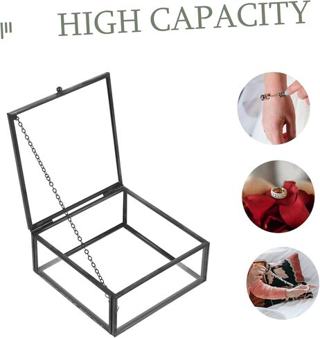 Cabilock Glass Jewelry Case Lid Trinket Box Small Storage Case Ring Holder Home Office Supplies Black in Saudi Arabia
