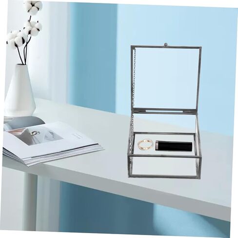 Cabilock Glass Jewelry Case Lid Trinket Box Small Storage Case Ring Holder Home Office Supplies Black in Saudi Arabia