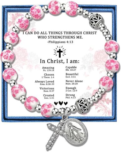 PARTNER Catholic Rosary Bracelet with Virgin Mary & Cross, Floral Ceramic Tenner Rosary Bracelet for Prayer, Faith & Protection, Christian Religious Jewelry Gift in Kuwait