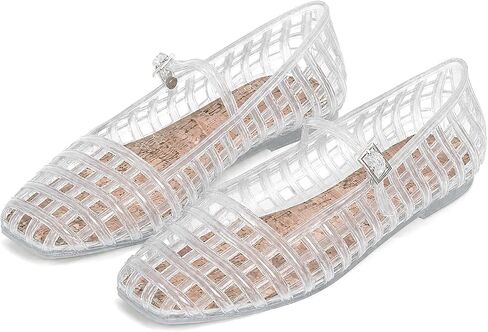 Jelly Mesh Ballet Flats for Women Hollow Square Toe Jelly Sandals Beach Ballerina Flats Summer Cute Mary Jane Shoes in Saudi Arabia