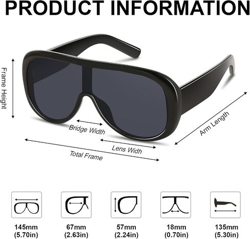 GRFISIA Trendy Oversized Shield Sunglasses for Women Men Retro Thick Aviator Shades Fashion Sunnies for Driving Travel UV400 in Kuwait