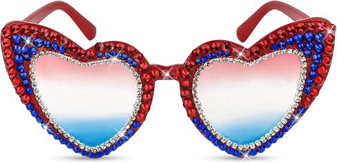 Semato 4th of July Sunglasses Patriotic Heart Glasses for Women Red White Blue Accessories for Independence Day in Saudi Arabia