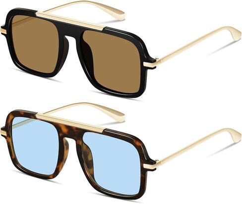 Trendy Aviator Sunglasses for Women Men Retro Square 70s style Vintage Metal Designer UV Protection Shades in Kuwait