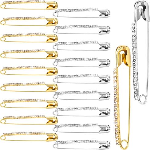 20 Pcs Safety Pin Brooch, Safety Pins for Cclothes, Decorative Safety Pins, Junk Socks Charms Kit, Silver Brooch Pins for Women - Gold, Silver in Saudi Arabia
