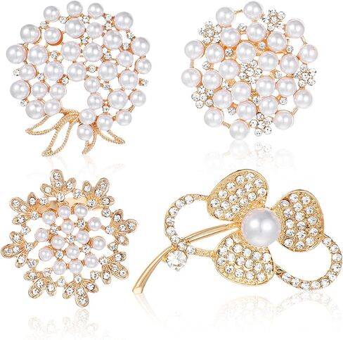 4 PCS Brooch Pins for Women, Pearl Brooches Floral and Butterfly Rhinestone Brooch Pins Elegant Stylish Wedding Party Dress Hat Clothing Accessory Jewelry Crystal Pins in Saudi Arabia