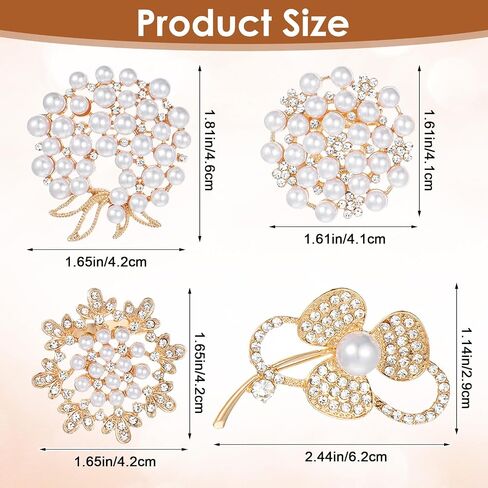 4 PCS Brooch Pins for Women, Pearl Brooches Floral and Butterfly Rhinestone Brooch Pins Elegant Stylish Wedding Party Dress Hat Clothing Accessory Jewelry Crystal Pins in Saudi Arabia