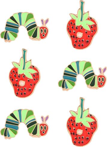 Dreuyet 6 Pcs Caterpillar Strawberry Brooch Pins for Women Cute Hungry Caterpillar Eat Apple Pin Educators Backpack Clothes Hat Accessories in Kuwait