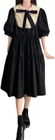 Women Kawaii Dress Lolita A - Line Dresses Coquette Aesthetic Black Ruffle Ruched Dress Preppy Goth Dress in Saudi Arabia