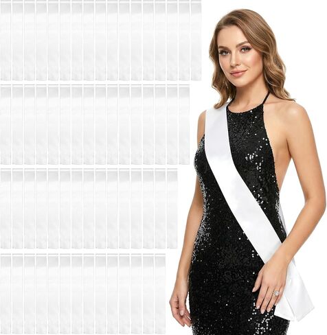 50 Pack Individually Wrapped White Satin Sashes Bulk, 31.5" x 3.7" Plain Blank Sashes for DIY Pageants, Senior 2026, Birthday, Wedding, Sublimation Blanks & Party Decorations in Saudi Arabia