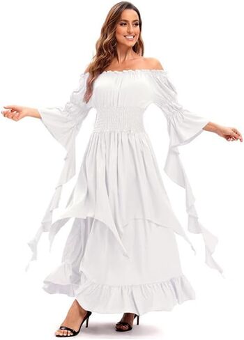 Victorian Wedding Dress With Streamers Renaissance Fair Gothic Off Shoulder Medieval Costume in Saudi Arabia