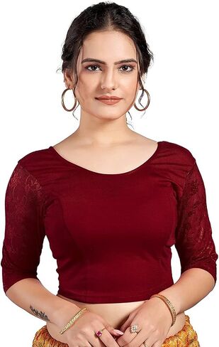 themilestocks Women's Blouses Readymade Gold Stretchable Saree Crop Top Choli Free Size Sparkling in Saudi Arabia