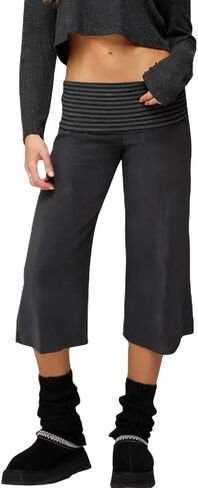 ROAONOCOMO Women Fold Over Lounge Gaucho Pants Low Rise Wide Leg Cropped Capri Pants Comfy Flared Yoga Culotte Bottom in Saudi Arabia