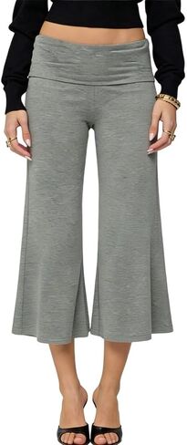 ROAONOCOMO Women Fold Over Lounge Gaucho Pants Low Rise Wide Leg Cropped Capri Pants Comfy Flared Yoga Culotte Bottom in Saudi Arabia