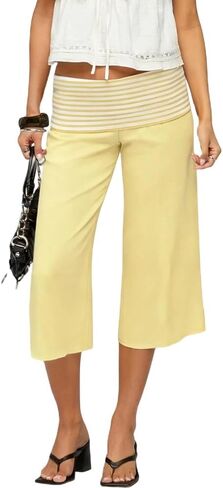 ROAONOCOMO Women Fold Over Lounge Gaucho Pants Low Rise Wide Leg Cropped Capri Pants Comfy Flared Yoga Culotte Bottom in Saudi Arabia