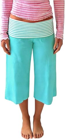 ROAONOCOMO Women Fold Over Lounge Gaucho Pants Low Rise Wide Leg Cropped Capri Pants Comfy Flared Yoga Culotte Bottom in Saudi Arabia