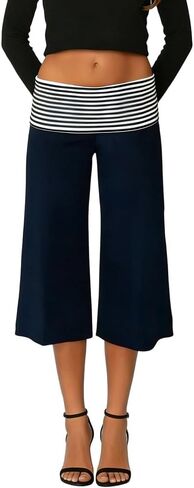 ROAONOCOMO Women Fold Over Lounge Gaucho Pants Low Rise Wide Leg Cropped Capri Pants Comfy Flared Yoga Culotte Bottom in Saudi Arabia