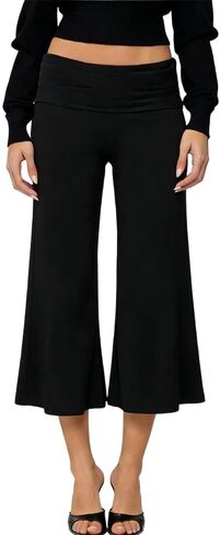 ROAONOCOMO Women Fold Over Lounge Gaucho Pants Low Rise Wide Leg Cropped Capri Pants Comfy Flared Yoga Culotte Bottom in Saudi Arabia