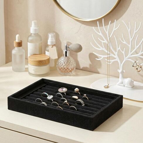 Ring Organizer Tray, Black Velvet Jewelry Display 7 Slots Ring Organizer Rings Board for Earring Stud Jewelrys Store Selling or Home Show Storage in Saudi Arabia