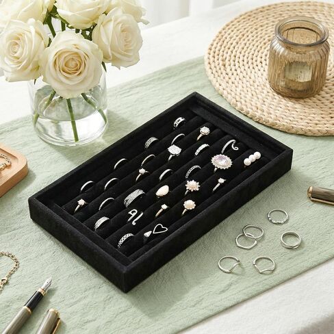 Ring Organizer Tray, Black Velvet Jewelry Display 7 Slots Ring Organizer Rings Board for Earring Stud Jewelrys Store Selling or Home Show Storage in Saudi Arabia