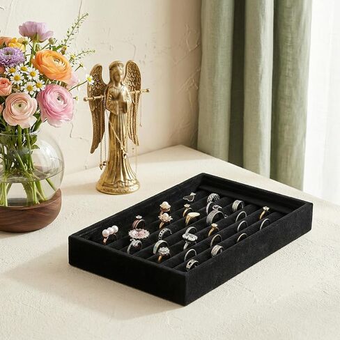 Ring Organizer Tray, Black Velvet Jewelry Display 7 Slots Ring Organizer Rings Board for Earring Stud Jewelrys Store Selling or Home Show Storage in Saudi Arabia