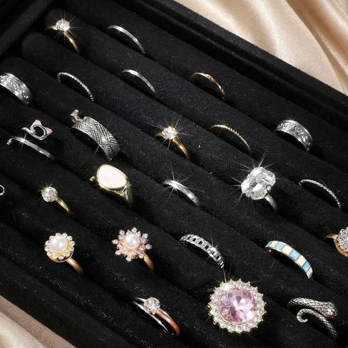 Ring Organizer Tray, Black Velvet Jewelry Display 7 Slots Ring Organizer Rings Board for Earring Stud Jewelrys Store Selling or Home Show Storage in Saudi Arabia