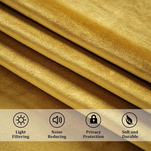 VOGOL Retro Velvet Curtains Valance, Super Soft Vintage Style Swag Valances for Small Windows, Short Rod Pocket Curtain for Living Dining Room, 52 x 18, 1 Panel, Gold in Kuwait