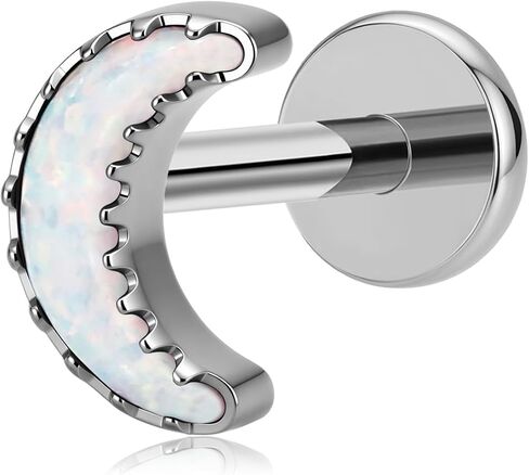 FLECHAZO Titanium Opal Flat Back Earrings for Women, Internally Threaded Front Screw, ASTM F136 Implant Grade, 16G 8mm & 18G 6mm Interchangeable Stud, Cartilage Helix Tragus Conch Lobe Earring, Hypoallergenic Stackable Jewelry in Saudi Arabia