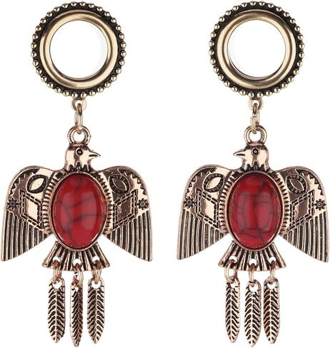 Balala 6mm-25mm Rose Gold Surgical Steel Eagle Dangle Ear Gauges Piercing Flesh Tunnels Plugs Statement Earrings in Saudi Arabia