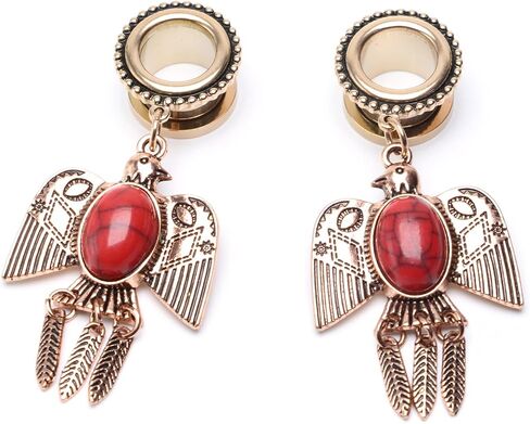 Balala 6mm-25mm Rose Gold Surgical Steel Eagle Dangle Ear Gauges Piercing Flesh Tunnels Plugs Statement Earrings in Saudi Arabia