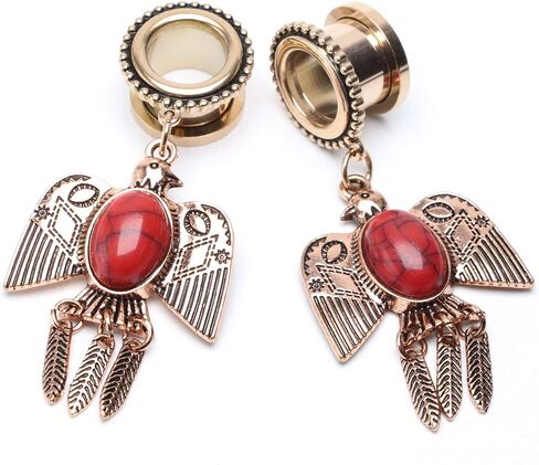 Balala 6mm-25mm Rose Gold Surgical Steel Eagle Dangle Ear Gauges Piercing Flesh Tunnels Plugs Statement Earrings in Saudi Arabia