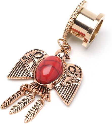 Balala 6mm-25mm Rose Gold Surgical Steel Eagle Dangle Ear Gauges Piercing Flesh Tunnels Plugs Statement Earrings in Saudi Arabia