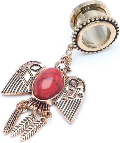 Balala 6mm-25mm Rose Gold Surgical Steel Eagle Dangle Ear Gauges Piercing Flesh Tunnels Plugs Statement Earrings in Saudi Arabia