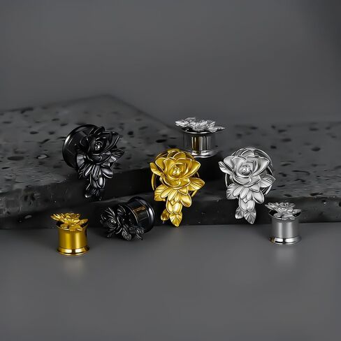 2PCS Flower Ear Gauges Stainless Steel Screw Back 0g 00g Ear Plugs Tunnels for Stretched Ears Hypoallergenic Ear Expander Body Jewelry for Women & Men(8mm-16mm) in Saudi Arabia
