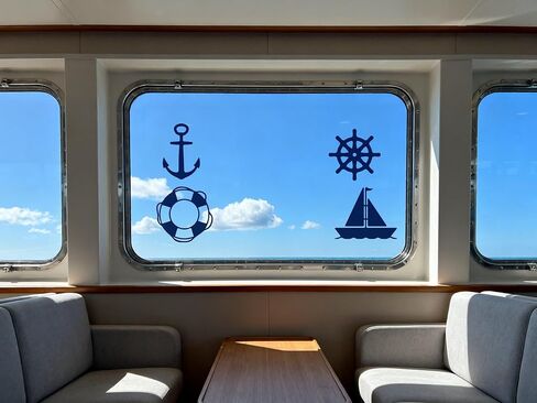 Nautical Window Decals Set - Anchor, Ship Wheel, Lifebuoy & Sailboat Vinyl Stickers for Home, Boat & Marine Themed Decor (7''x7'', 4pcs) in Saudi Arabia