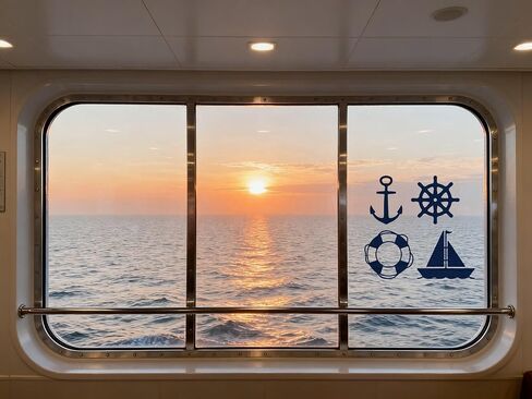 Nautical Window Decals Set - Anchor, Ship Wheel, Lifebuoy & Sailboat Vinyl Stickers for Home, Boat & Marine Themed Decor (7''x7'', 4pcs) in Saudi Arabia