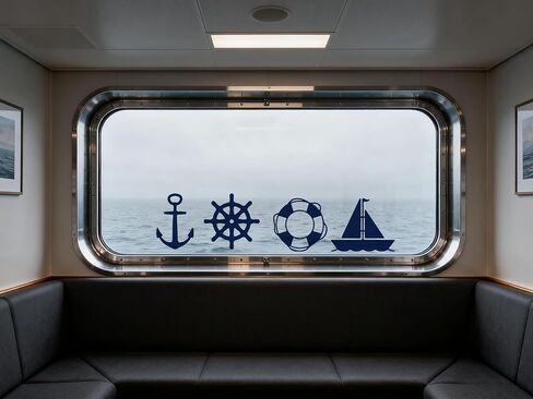 Nautical Window Decals Set - Anchor, Ship Wheel, Lifebuoy & Sailboat Vinyl Stickers for Home, Boat & Marine Themed Decor (7''x7'', 4pcs) in Saudi Arabia