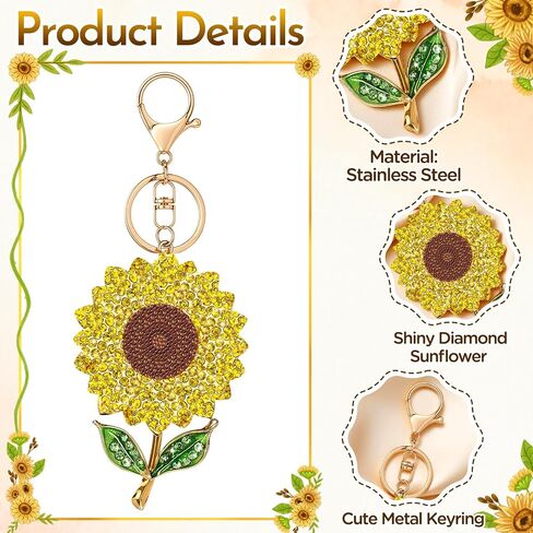 Sunflower Keychain Diamond Sunflower Bag Charm Key Chain Ring for Gift,Wallet,Keys,Handbag,Purse,Birthday in Saudi Arabia