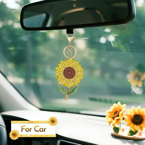 Sunflower Keychain Diamond Sunflower Bag Charm Key Chain Ring for Gift,Wallet,Keys,Handbag,Purse,Birthday in Saudi Arabia